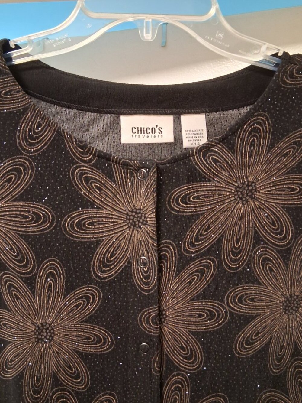 Chico's vintage Sparkle Snap Front Stretch Knit Cardigan Jacket Top sz 3/XL
